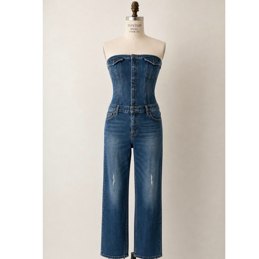 Vintage Y2K GUESS Strapless Denim Jumpsuit | Size 6 & 8